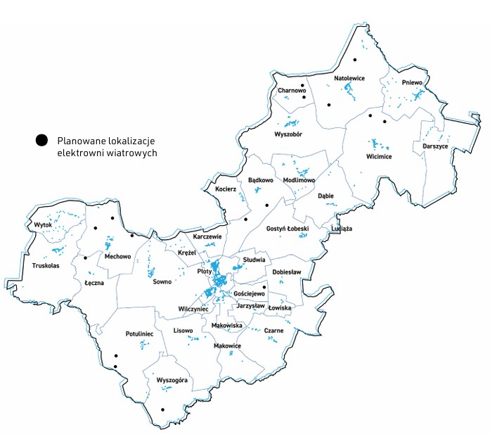 Mapa Gminy Płoty z planowanymi lokalizacjami