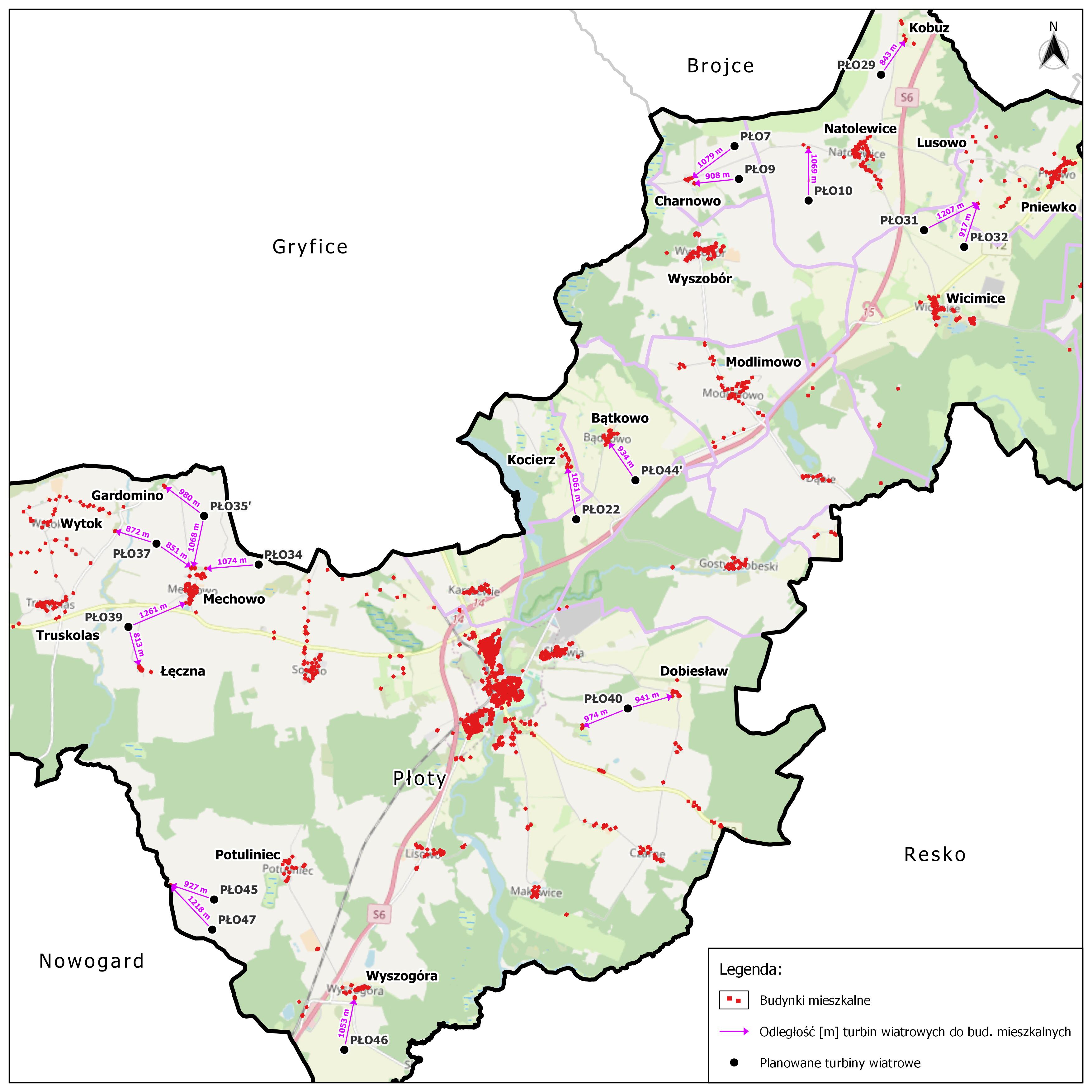 Rozmieszczenie turbin wiatrowych